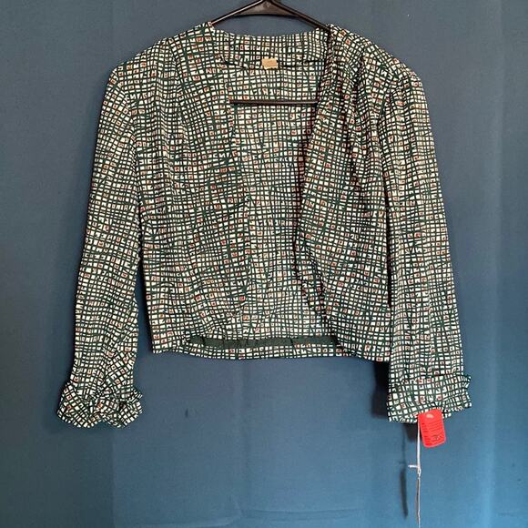 Vintage Bon Marche Deadstock Green & White Pattern Lightweight Blazer - Picture 1 of 8